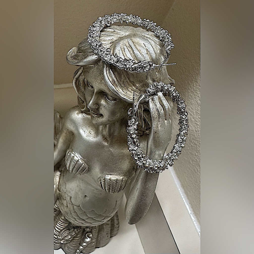 Silver Tone Textured Hoop Earrings